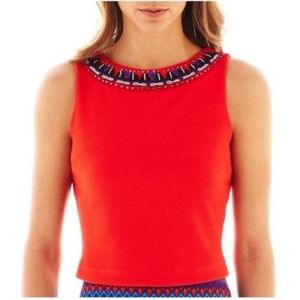 BISOU BISOU Red Embellished Sleeveless Crop Top
